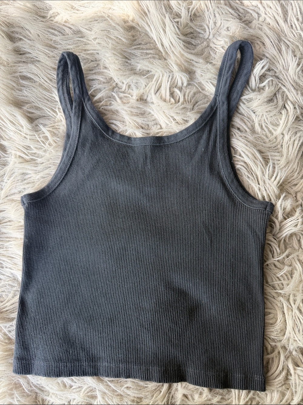 Brandy Melville Faded Black Ribbed Tank with White Winged Skull Graphic - Picture 2 of 3